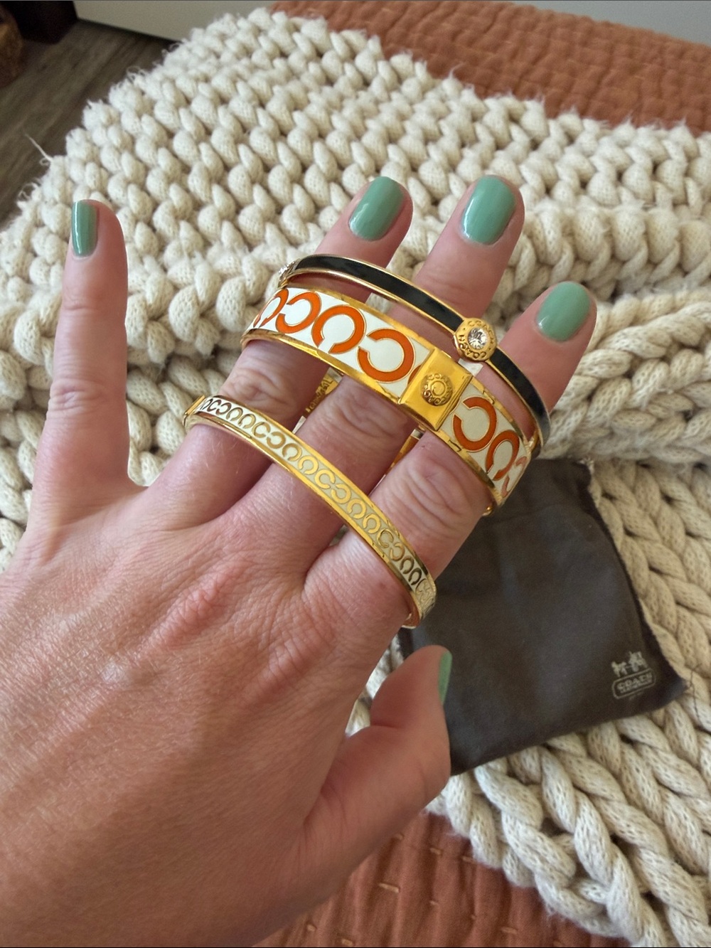 Coach Gold and Orange Enamel Bangle Set - Picture 5 of 7